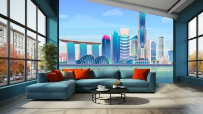 Singapore City panorama skyline. High skyscrapers modern cityscape. Vector illustration. Wall mural