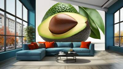 Sliced ripe Avocado on white background. Healthy food concept generative ai Wall mural