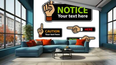 vector warning forefinger and pointing hand labels Wall mural