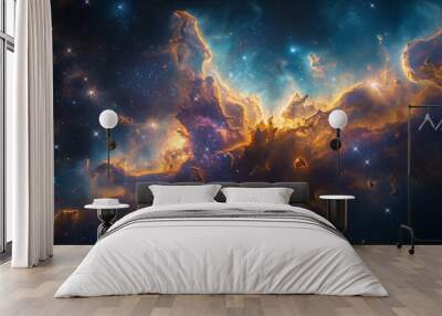 Space nebula cosmic supernova galaxy star bright colorful astronomy illustration background Wall mural