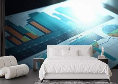 Stats and economy concept, Growth graph and progress of business and analyzing financial and investment data Wall mural