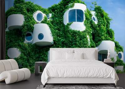 Futuristic eco green house. Fantasy architecture. 3d Illustration Wall mural