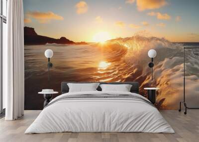 Sunrise and waves. Generative AI Wall mural