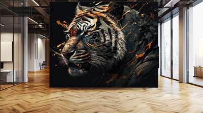 Tiger animal abstract wallpaper. Contrast background in vivid colors generative ai Wall mural