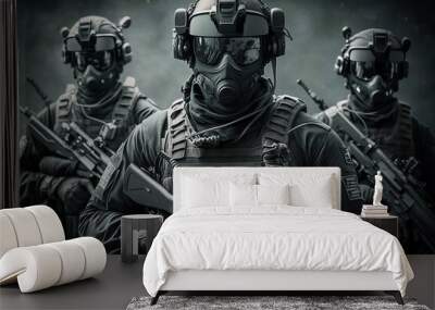 Special forces soldiers in full gear. AI generated illustration. Wall mural