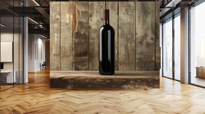 Wine bottle wood background. Generative AI Wall mural