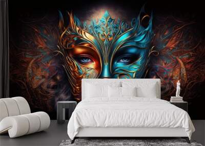 Woman in Carnival Mask, Mardi Gras celebration illustration generative ai Wall mural