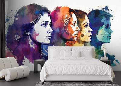 Women history month theme illustration ion watercolor style generative ai Wall mural