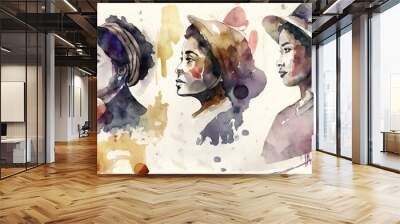 Women history month theme illustration ion watercolor style generative ai Wall mural