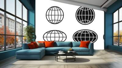 World globe icons set. Earth globe sign. Round and flatten planet symbol. Graphic elements. Vector. Wall mural