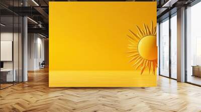 Yellow background with a sunburst in the middle, hot weather Wall mural