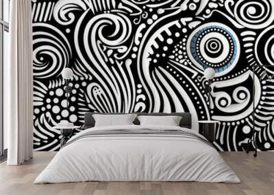 Zentangle doodle abstract black and white repeat pattern Wall mural