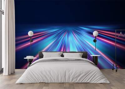 Abstract background of luminous lines. Neon lines. Laser rays. Abstract blue light lines on dark background. Futuristic technology style. Vector illustration road. Wall mural