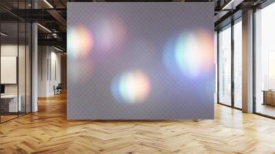 Crystal light glasses effect sparkle prism glare reflection effect. Banner optical rainbow lights, glare, leak, streak overlay. falling confetti. Vector banner colorful vector lenses and light flares. Wall mural