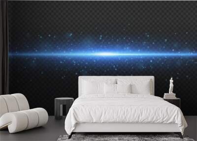 glowing blue line, horizontal light rays, flash Wall mural