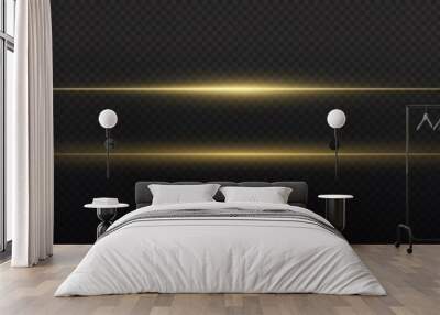 Glowing gold line, horizontal light rays, flash Wall mural