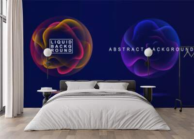 Gradient neon color sphere. Round holographic gradients. Glowing bright liquid gradient shape. Curved line for banner and flyer, social media. Vector twirl. Wall mural