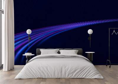 Light trail wave, fire path trace line and incandescence curve twir. Particle motion effect. Red blue special effect, speed police line. Magic of moving fast lines. Laser beams, horizontal light rays. Wall mural