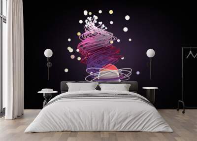 Head of young woman with colorful abstract hair and flying glowing bubbles. Concept art thinking inside your head of a creative idea. Girl doing meditation. 3d illustration. Female mind, mental health Wall mural