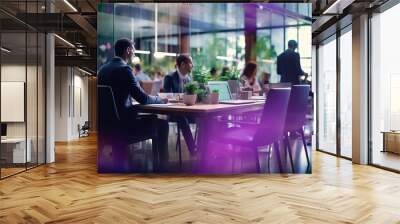 business people meeting at table. Abstract blurred office interior space background. purple colors. Business concept Wall mural