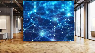 Grid surface. Abstract science or technology background of quantum computing system with a cyber network grid connected particles. Artificial neurons, global data connections. Big data visualization Wall mural