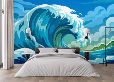 Abstract of ocean waves on blue background Wall mural