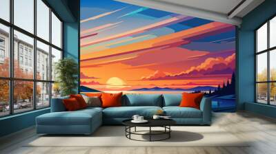 Background of a beautiful sunset on the ocean beach Wall mural