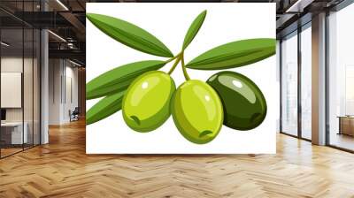 Illustration of olives on branch with leaves isolated on a white Wall mural