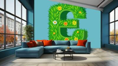 Modern letter E green grass vector design Wall mural