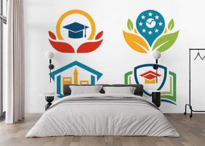 School badge banner design flat background set Wall mural