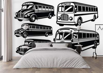 Vector silhouette of vintage bus set Wall mural