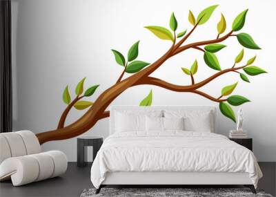 Wood industry firewood flat icon with tree branch with green leaves vector illustration Wall mural