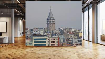 Galata Tower. View of the Galata Tower. Beyoglu. Types of Istanbul. View of Istanbul from the water, from the Bosphorus. City landscape. Wall mural