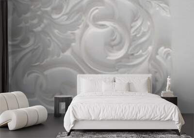 Luxury white wall design bas-relief with stucco mouldings roccoco element Wall mural