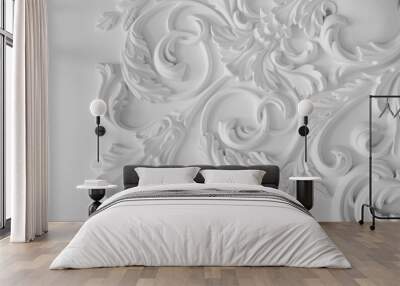 Luxury white wall design bas-relief with stucco mouldings roccoco element Wall mural