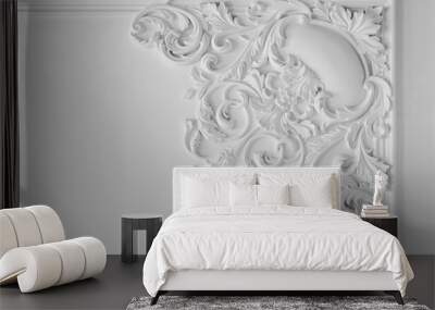 White wall molding with geometric shape and vanishing point. Horizontal Wall mural