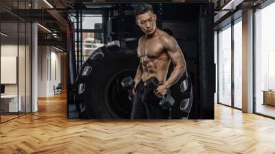 Asian man exercising in the gym, fitness, health, body good. Wall mural