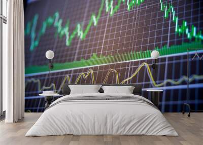 Abstract financial trading graphs on monitor. Wall mural