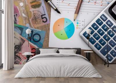 australian dollar with graph calculator on table Wall mural