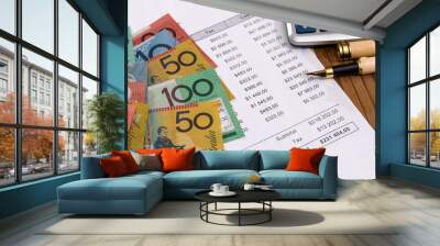 Australian dollars with purchase order and calculator Wall mural