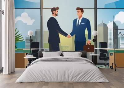 Business people shake hands after deals.  Businessman making handshake cooperation concept. Vector illustration Wall mural