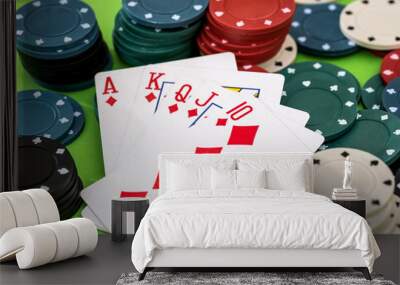 cards and poker chips - close-up Wall mural