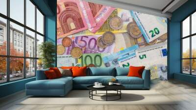 Euro coins and banknotes. money concept. close up Wall mural