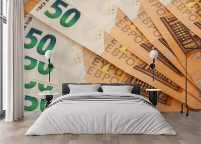 pile of 50 euro banknote, wealthy financial concept Wall mural