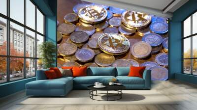 Virtual money of cryptography of gold bitcoins Wall mural