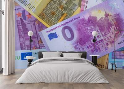 zero euro souvenir on pile of euro banknotes Wall mural