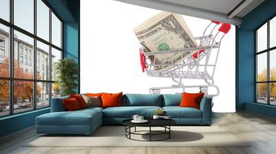 shopping cart with one dollar banknote Wall mural