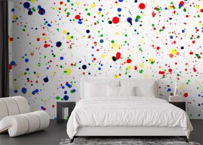 Paint splatters on bright material. Watercolor on white paper. Wall mural