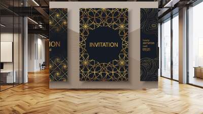 Luxury invitation card background set. Abstract Golden geometric shape, gold line gradient on dark background. Premium design for gala card, grand opening, party invitation, layout, templates. Wall mural