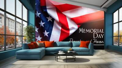 Memorial Day Remember and Honor text American flag  background Wall mural